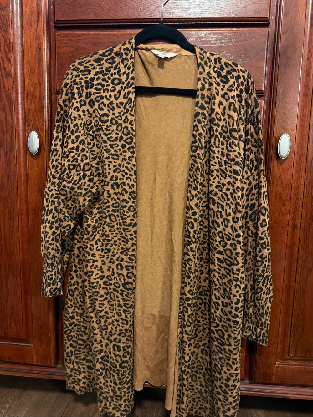 Terra & Sky Leopard-Print Open Front Cardigan - Tan/Black
